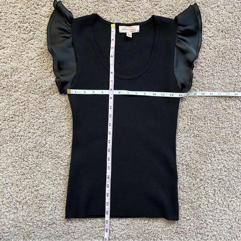 Philosophy Black Layered Flutter Sleeve Woven Rib Scoop Neck Top Size Large - Picture 13 of 14